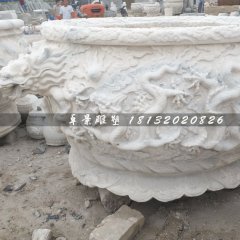 大理石水缸，龍戲珠石浮雕水缸