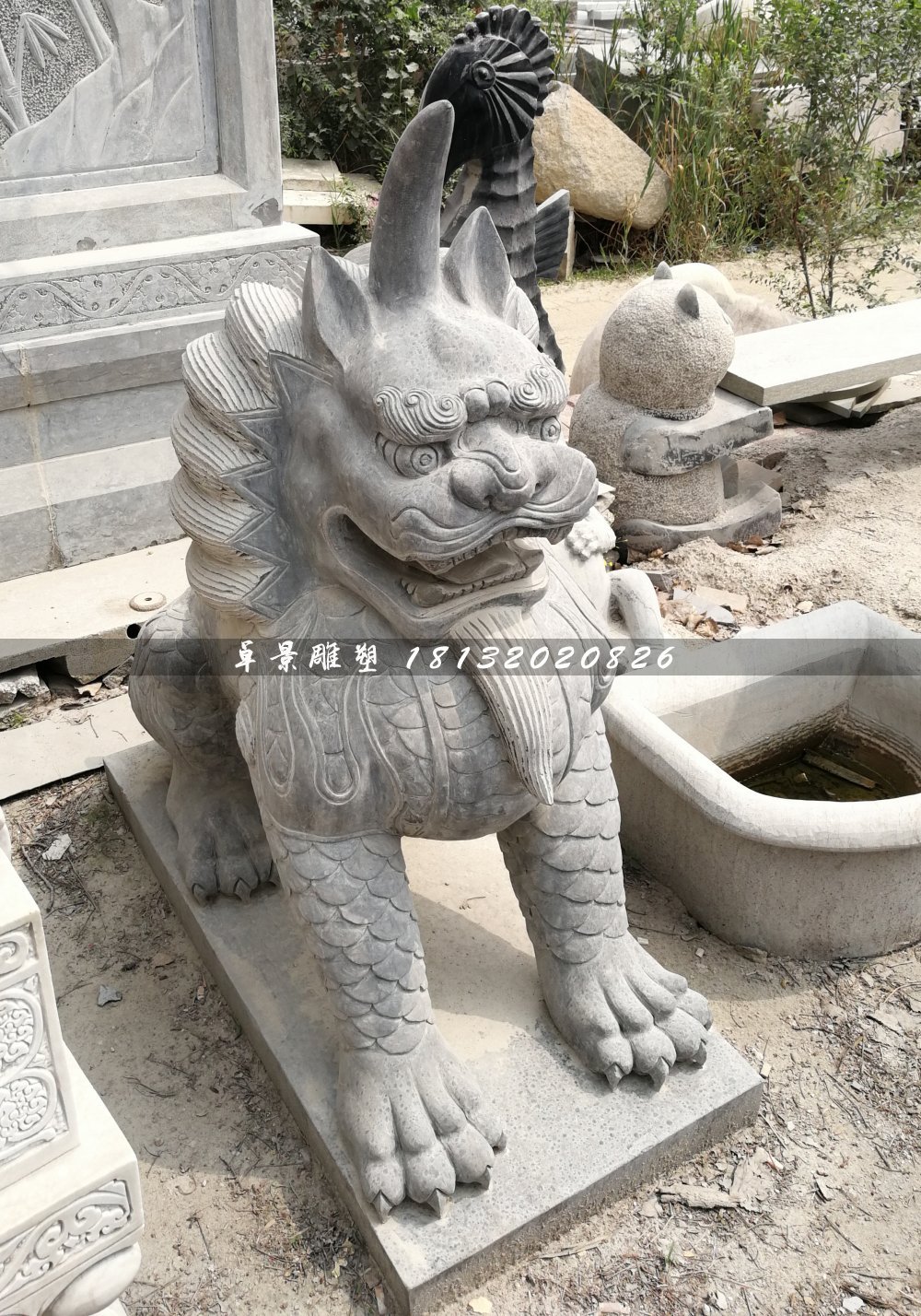 獨角獸石雕，青石神獸
