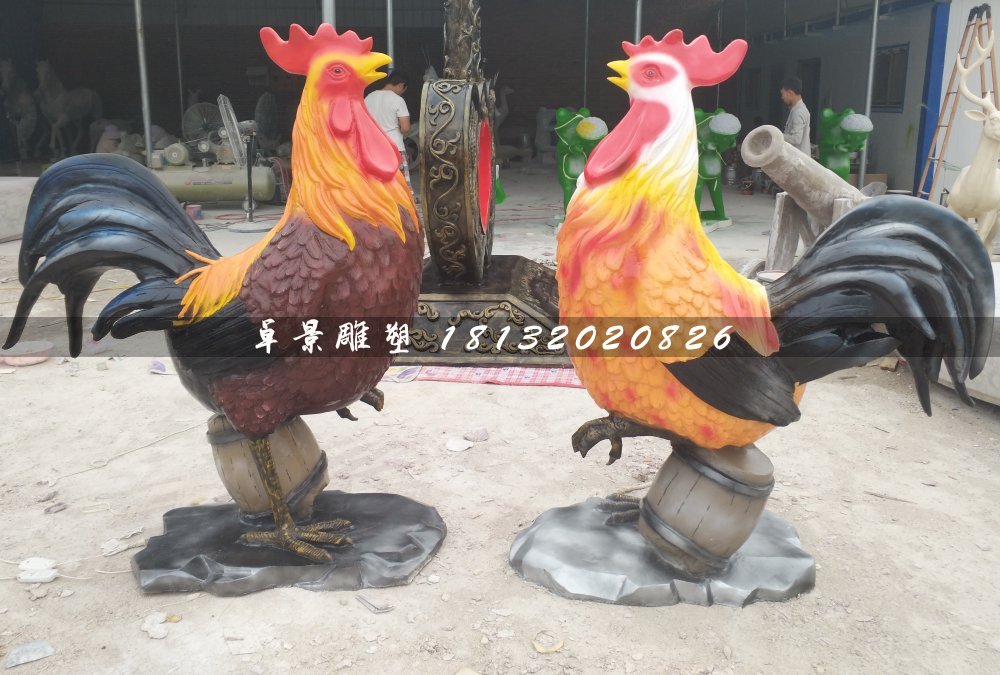 公雞雕塑，玻璃鋼彩繪動物雕塑 (1)