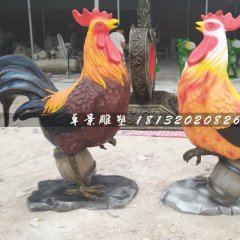 公雞雕塑，玻璃鋼彩繪動(dòng)物雕塑