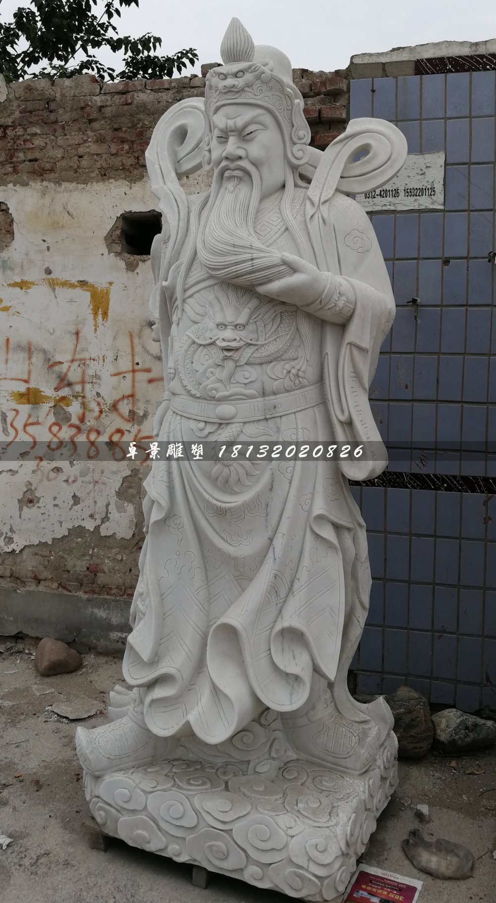 關(guān)公石雕，大理石武財(cái)神雕塑 (2)