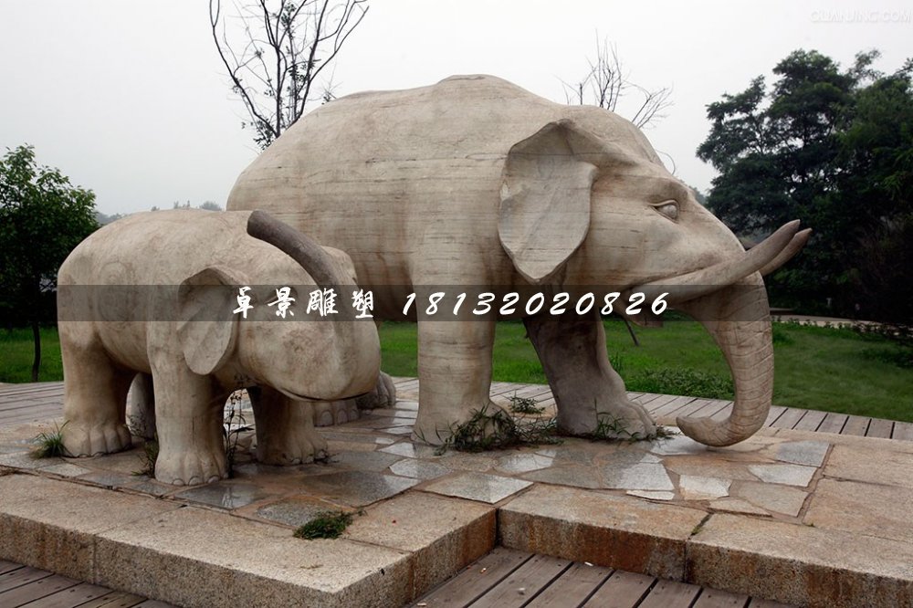 母子象石雕，公園動物石雕