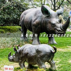 母子犀牛銅雕，公園動(dòng)物銅雕