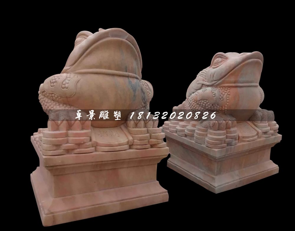 金蟾石雕，晚霞紅金蟾雕塑 (4)