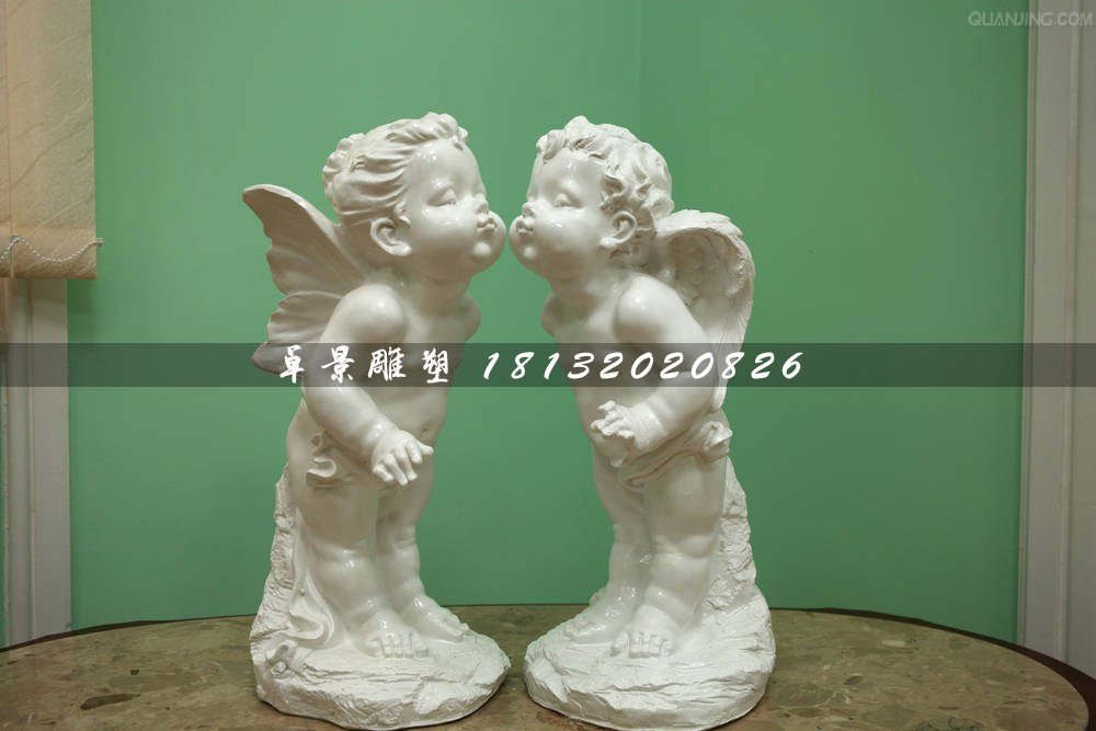 親吻小天使石雕,漢白玉小孩石雕