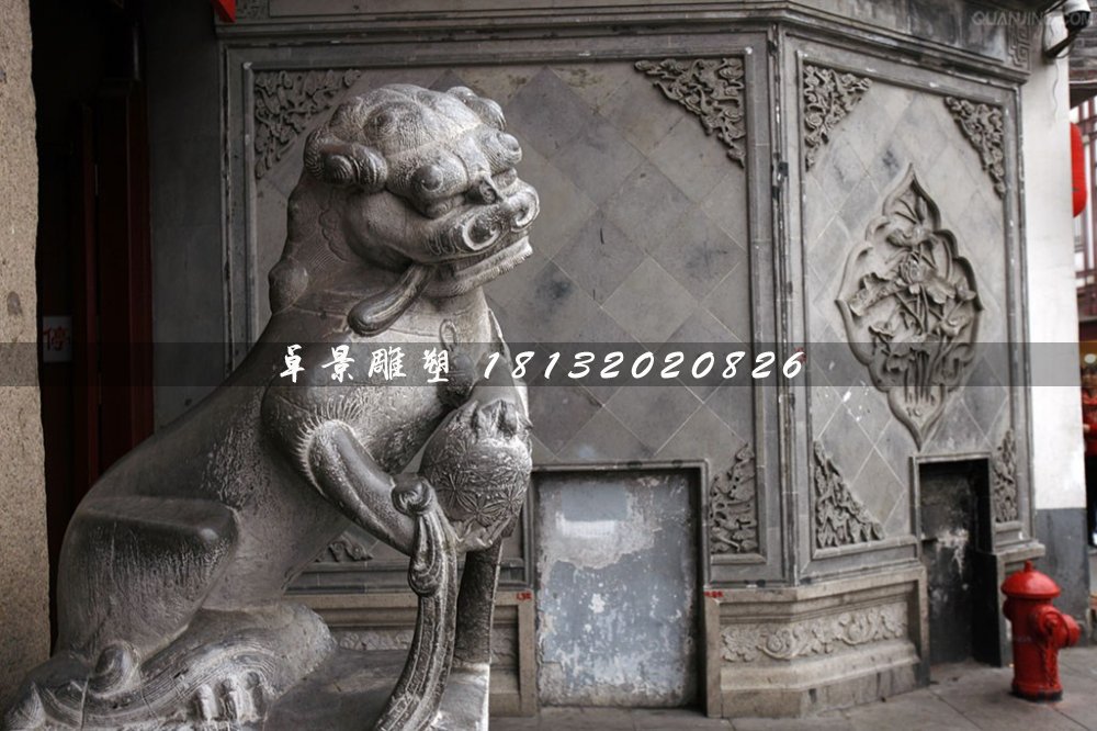 青石獅子雕塑,戲球獅石雕