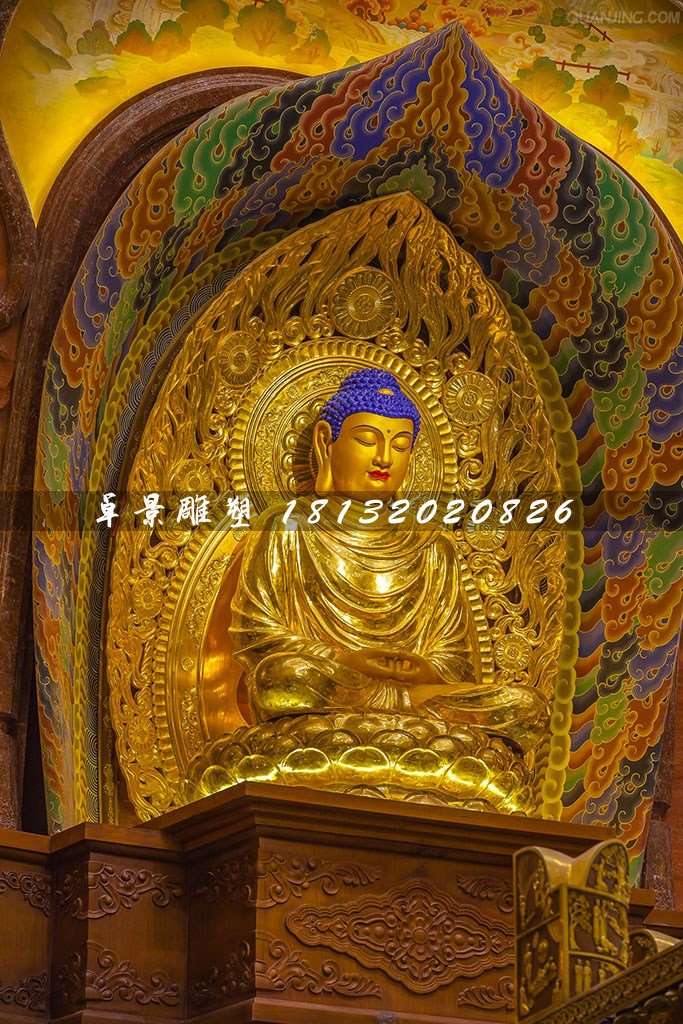 釋迦牟尼雕塑,玻璃鋼貼金佛像