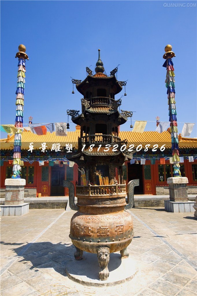 寺廟銅香爐，三足香爐銅雕 (2)
