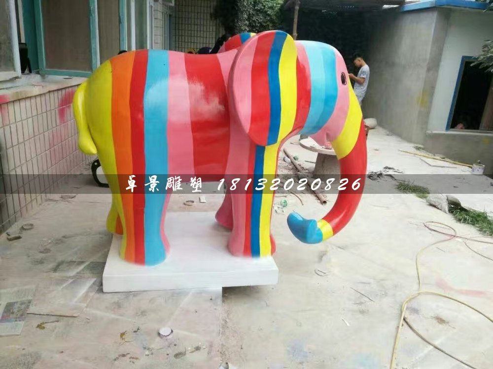 彩繪大象雕塑,玻璃鋼動物雕塑