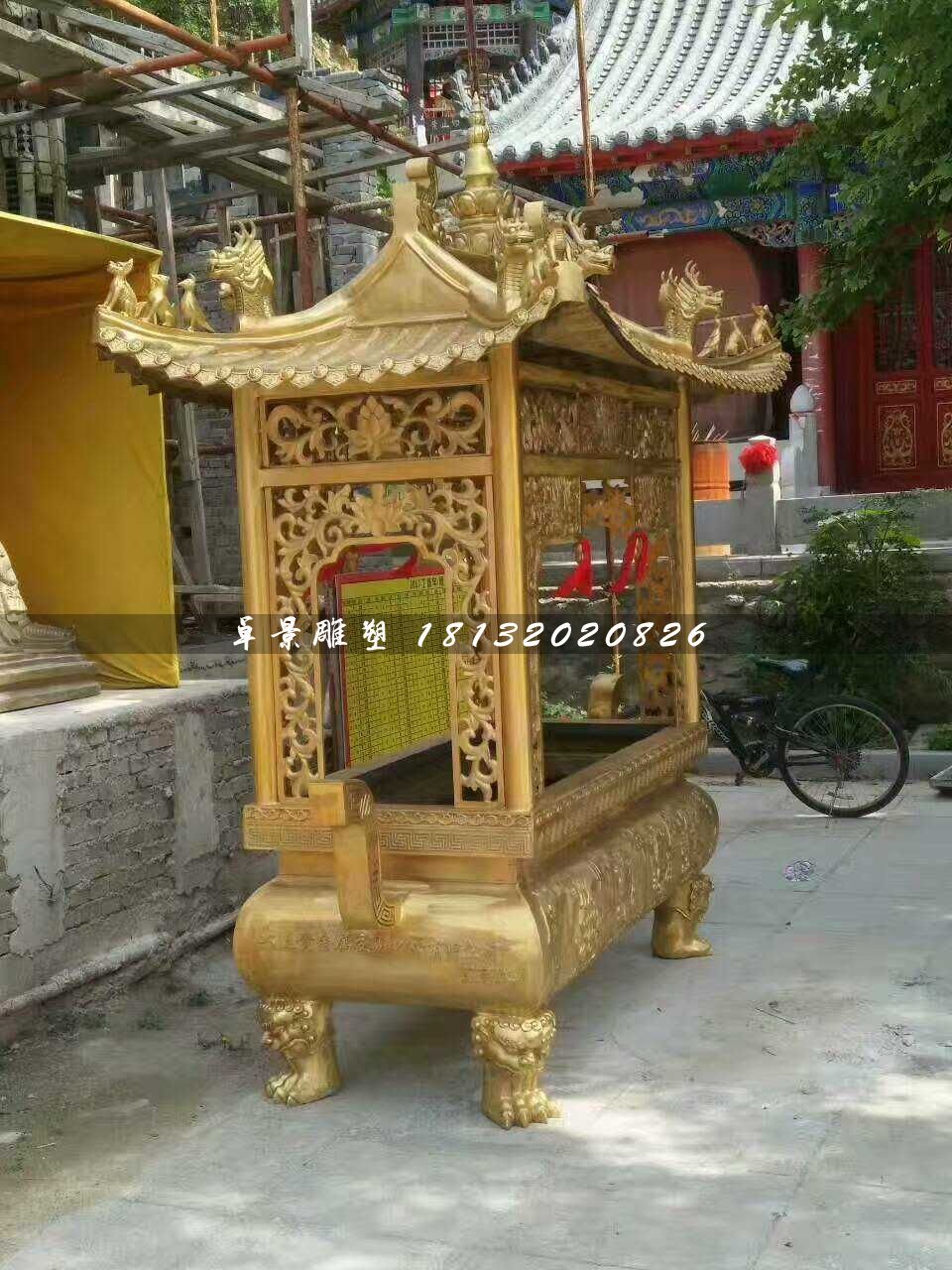 方形香爐銅雕，寺廟銅香爐
