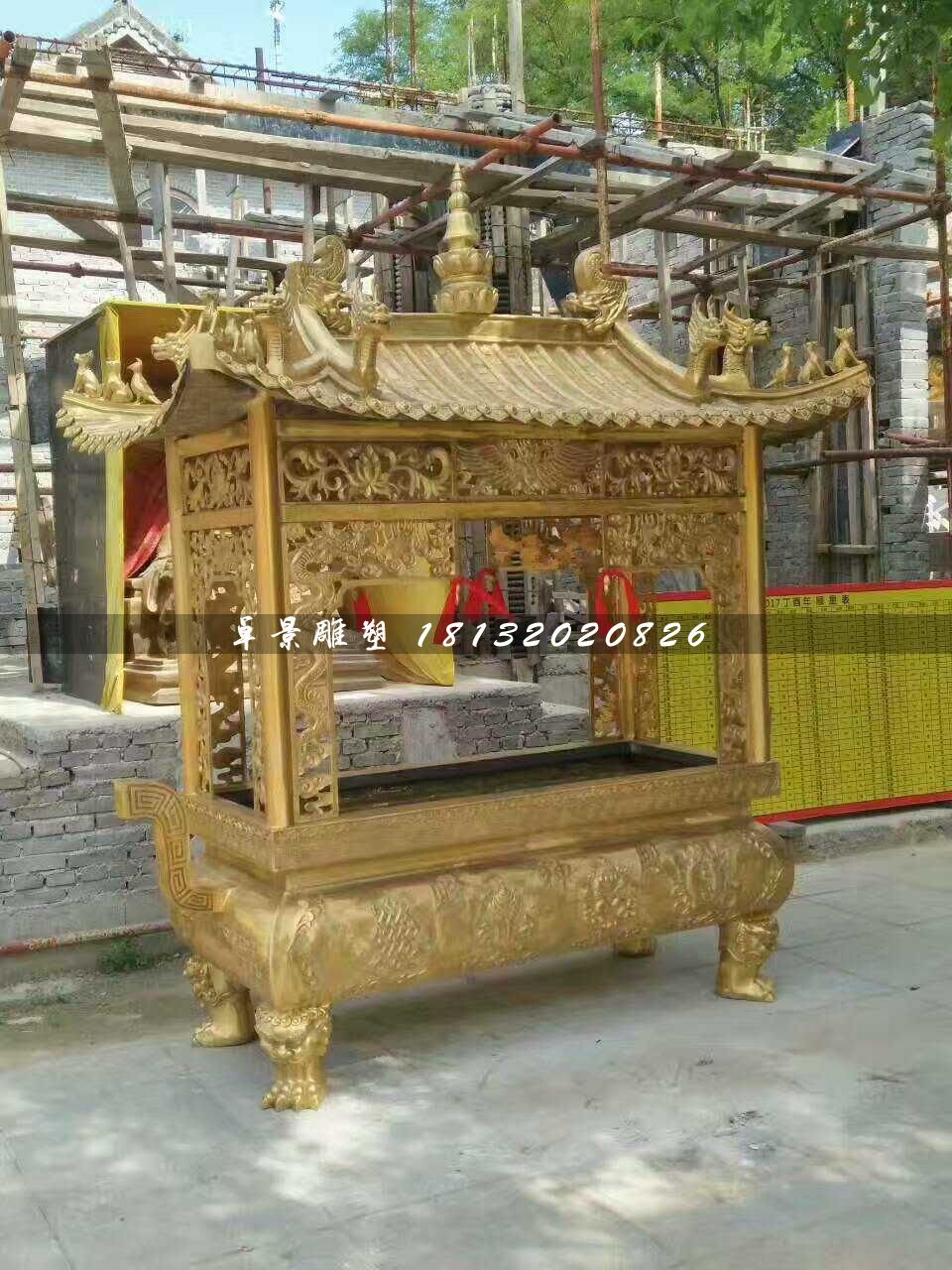 方形香爐銅雕，寺廟銅香爐 (2)