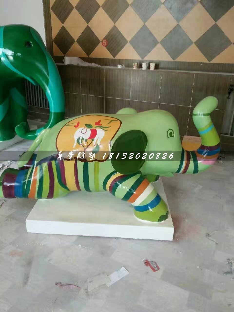 卡通小象雕塑，玻璃鋼彩繪動物雕塑 (6)