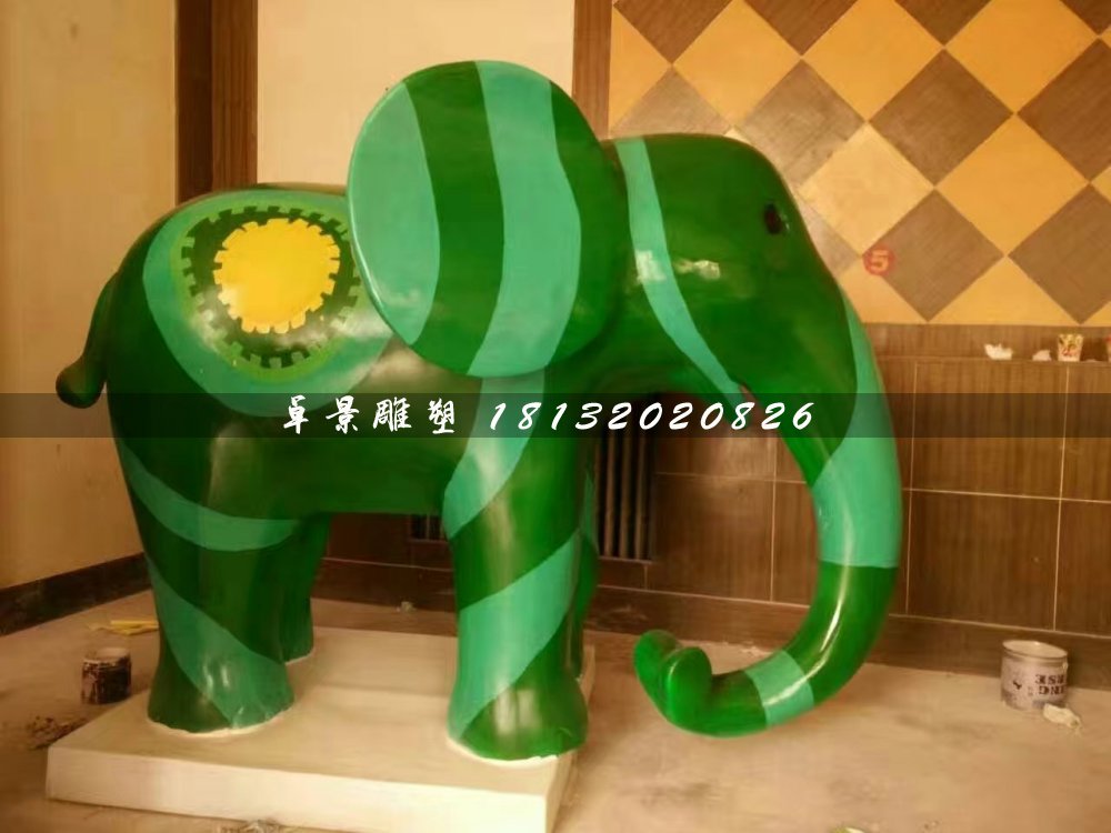 卡通小象雕塑，玻璃鋼彩繪動物雕塑 (1)
