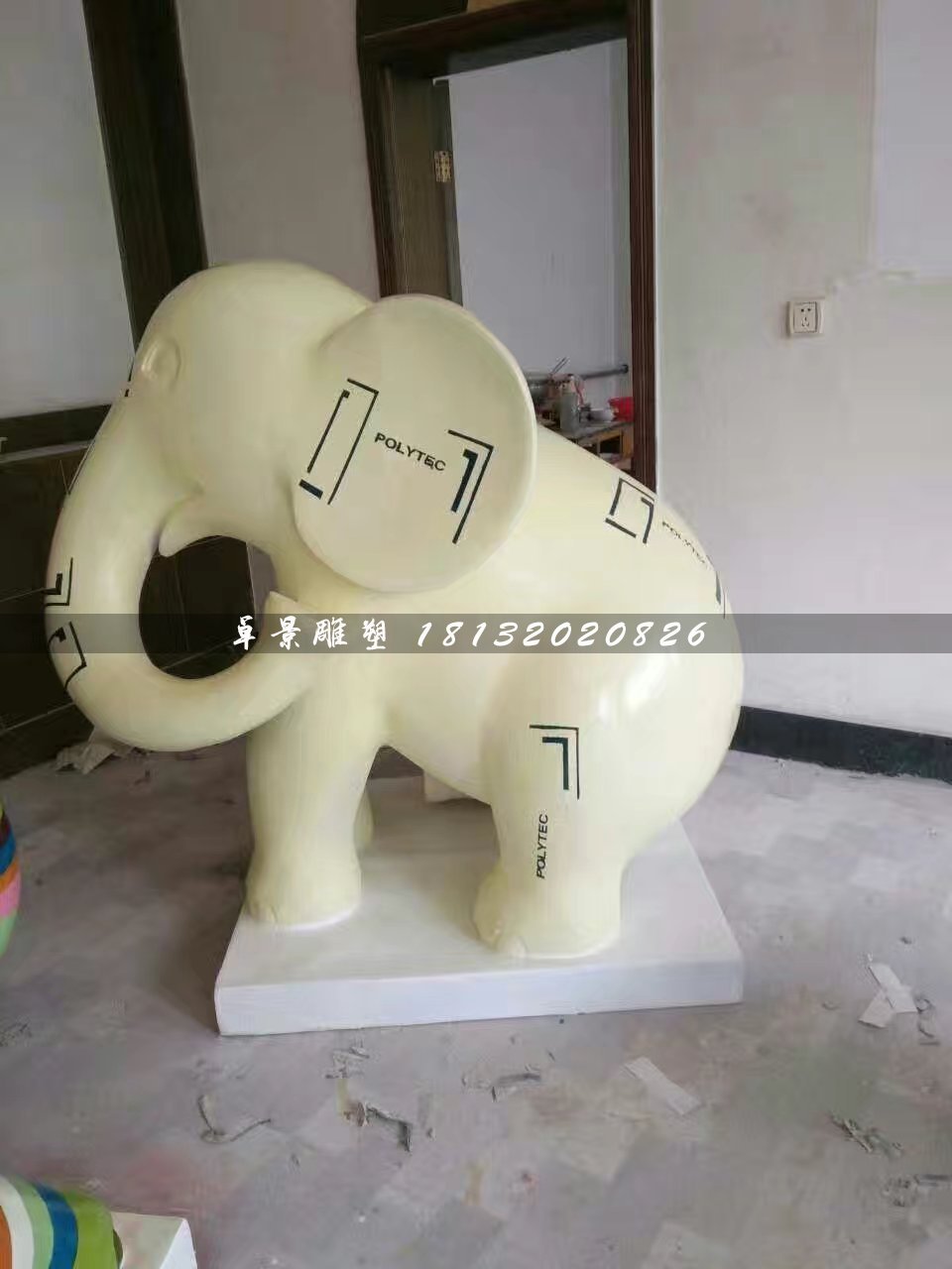 卡通小象雕塑，玻璃鋼彩繪動物雕塑 (7)