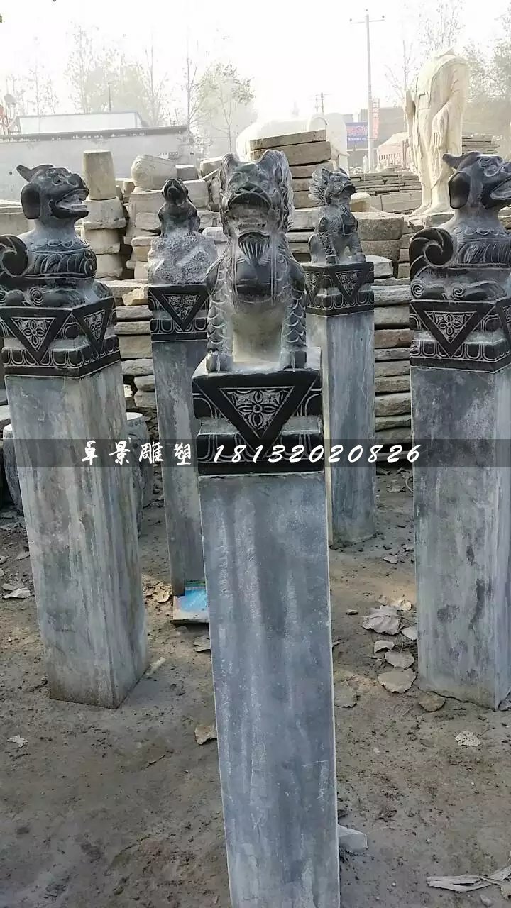 青石拴馬柱，仿古拴馬樁雕塑 (2)