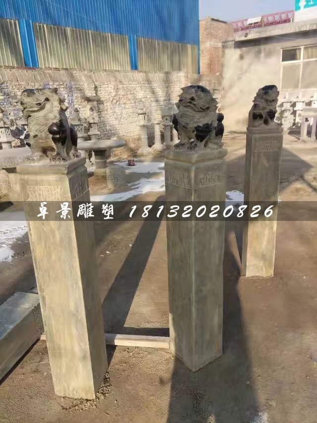 拴馬樁石雕，青石仿古柱子 (6)