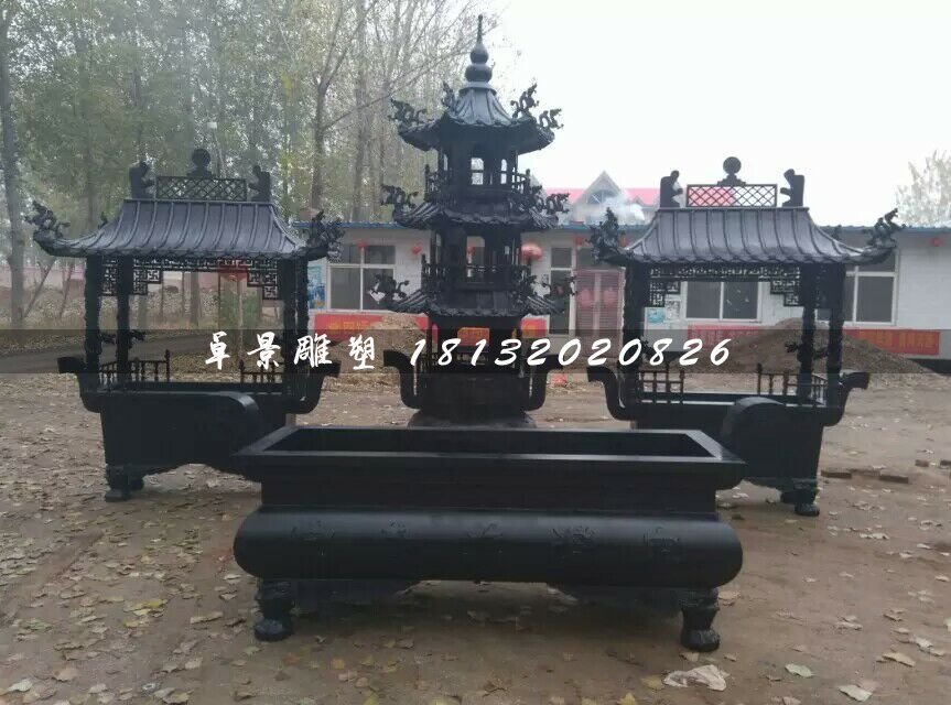 香爐銅雕，寺廟銅香爐 (1)