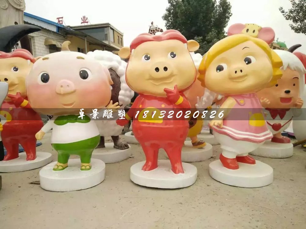 玻璃鋼卡通動物，豬豬俠雕塑