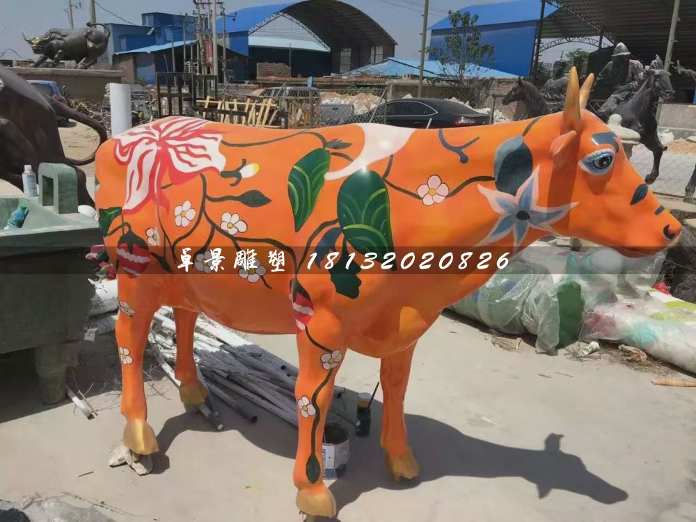 彩繪牛雕塑，玻璃鋼動物雕塑