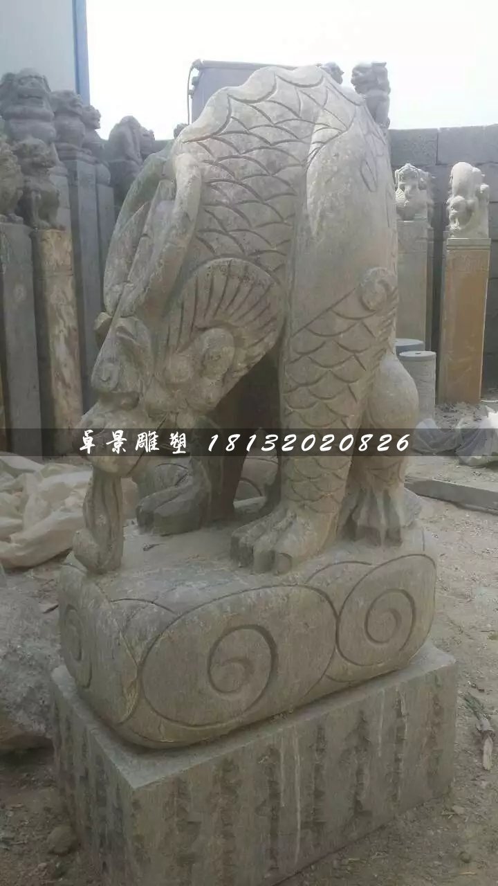 大理石負屃雕塑，神獸石雕 (1)
