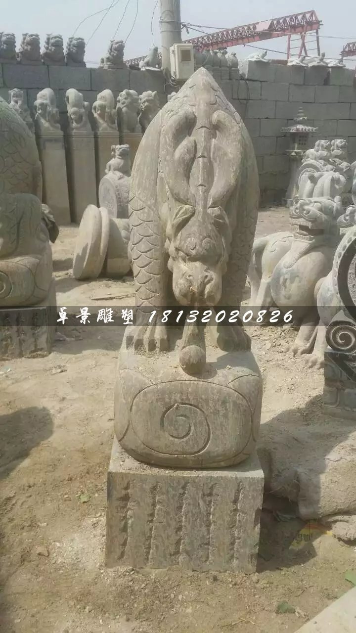大理石負屃雕塑，神獸石雕 (2)