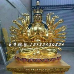 千手觀音雕塑，貼金銅觀音