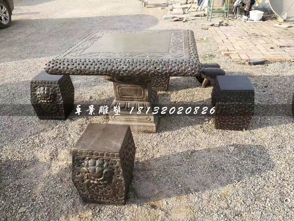 方桌方凳石雕，公園桌椅石雕