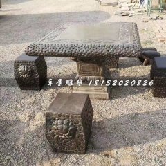 方桌方凳石雕，公園桌椅石雕