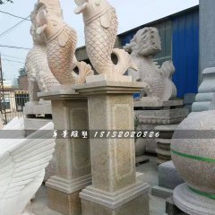 石雕魚，晚霞紅動物雕塑