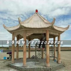 晚霞紅八角涼亭，公園石涼亭