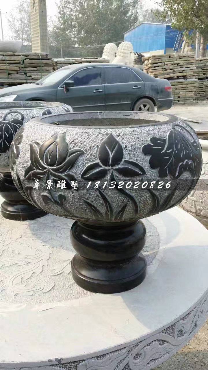 青石花盆，青石花盆雕塑 (1)