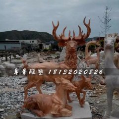 晚霞紅鹿石雕，公園動物石雕