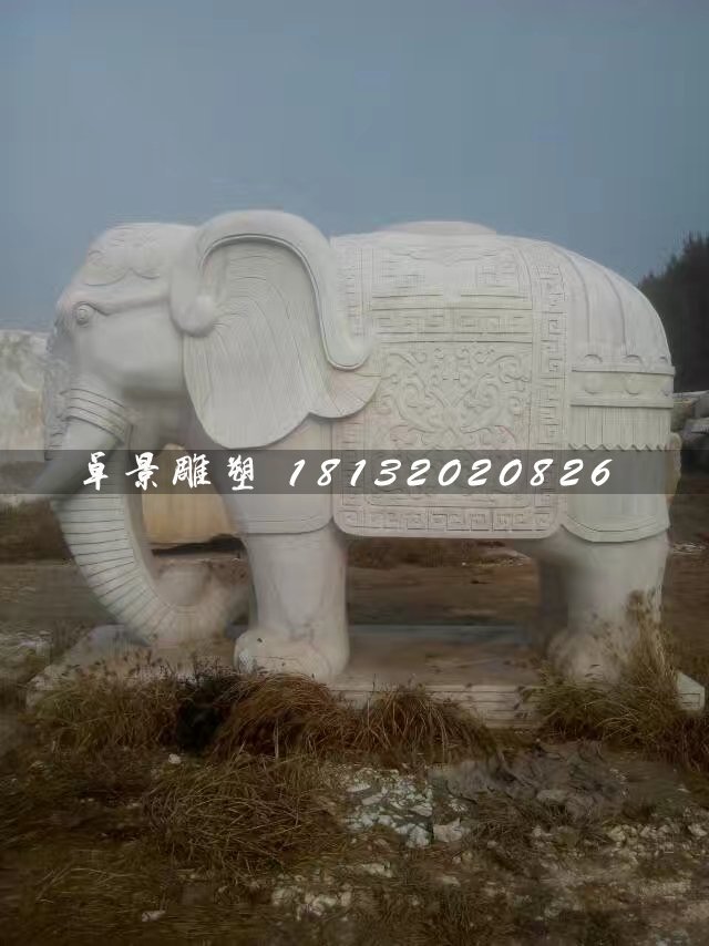 漢白玉大象石雕，馱寶大象石雕 (3)