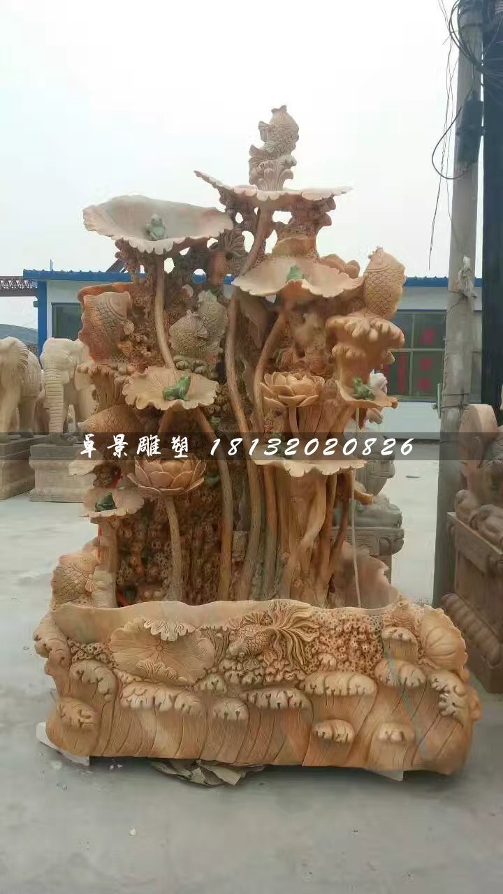荷花流水池,晚霞紅景觀石雕