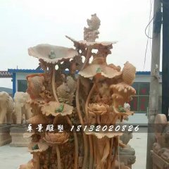 荷花流水池，晚霞紅景觀石雕