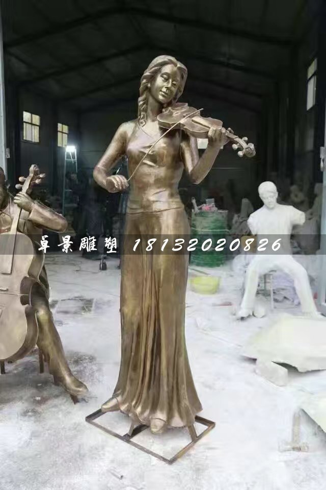 拉小提琴雕塑，玻璃鋼人物雕塑