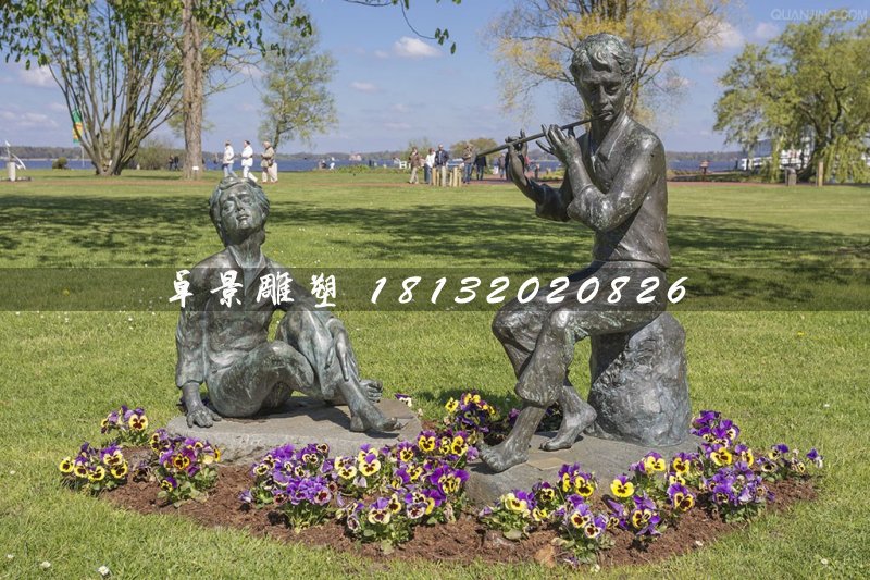 吹笛子銅雕，公園景觀銅雕