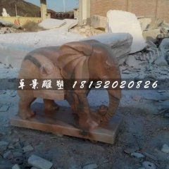 大象石雕，晚霞紅小象雕塑