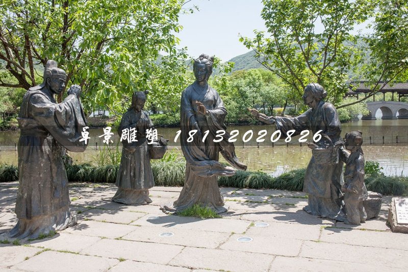 賣蓮藕銅雕，古代人物銅雕