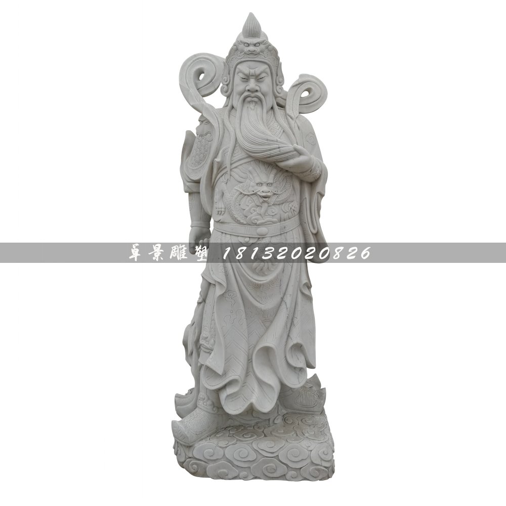 關(guān)公石雕，大理石捋胡子關(guān)公 (2)