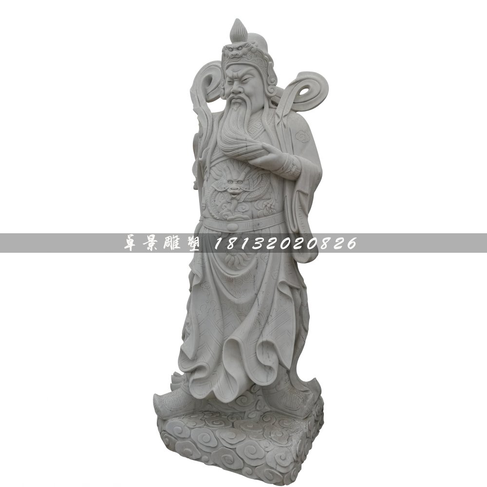關(guān)公石雕，大理石捋胡子關(guān)公 (1)