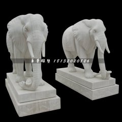 漢白玉大象石雕，動(dòng)物石雕