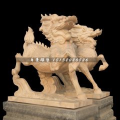 麒麟踏云石雕，晚霞紅麒麟石雕