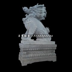 戲球麒麟石雕，青石麒麟雕塑