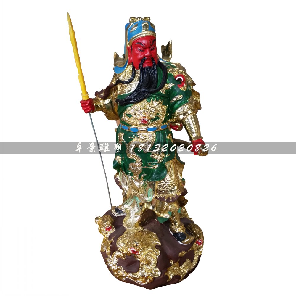 彩繪關公，玻璃鋼武財神雕塑