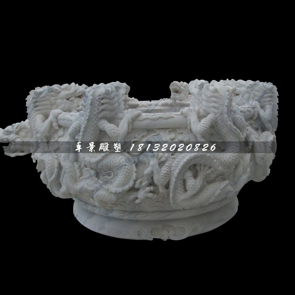 龍浮雕水缸，仿古石水缸 (1)