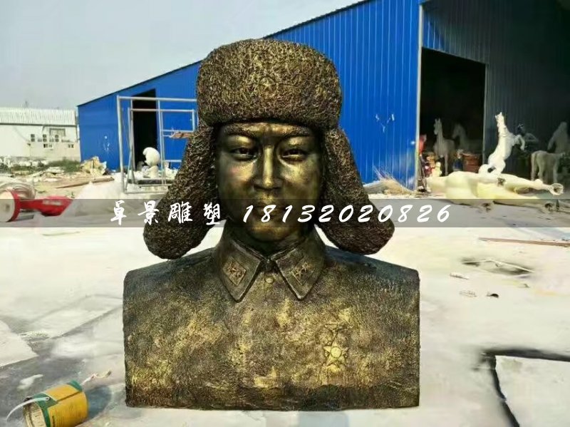 雷鋒胸像雕塑，玻璃鋼仿銅人物 (2)