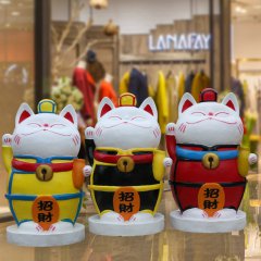 玻璃鋼招財貓雕塑，卡通擺件雕塑