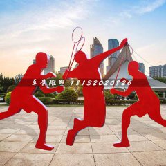 打羽毛球雕塑，玻璃鋼抽象人物運動雕塑