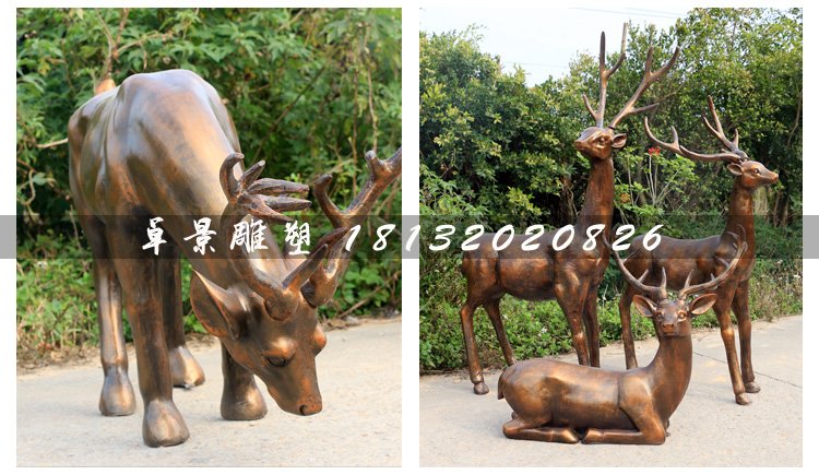 仿銅小鹿雕塑，玻璃鋼動物